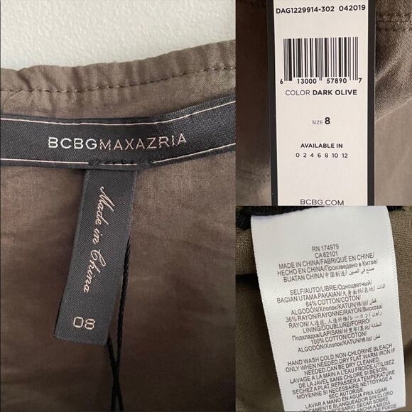 Bcbgmaxazria Olive Green 2-Pc Set Sleeveless Tank Top Sleeveless Long Vest 8 M - Picture 5 of 9
